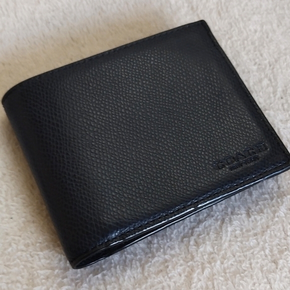 2PC Coach Navy Blue Compact ID Crossgrain Leather Bifold Credit Card Wallet NWOT - Picture 8 of 14
